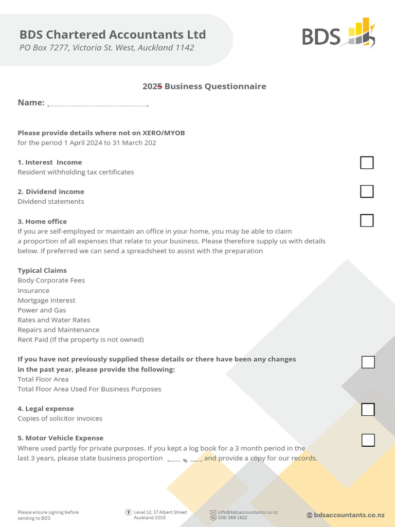 2025 Business Income Questionnaire | PDF | Taxes | Dividend