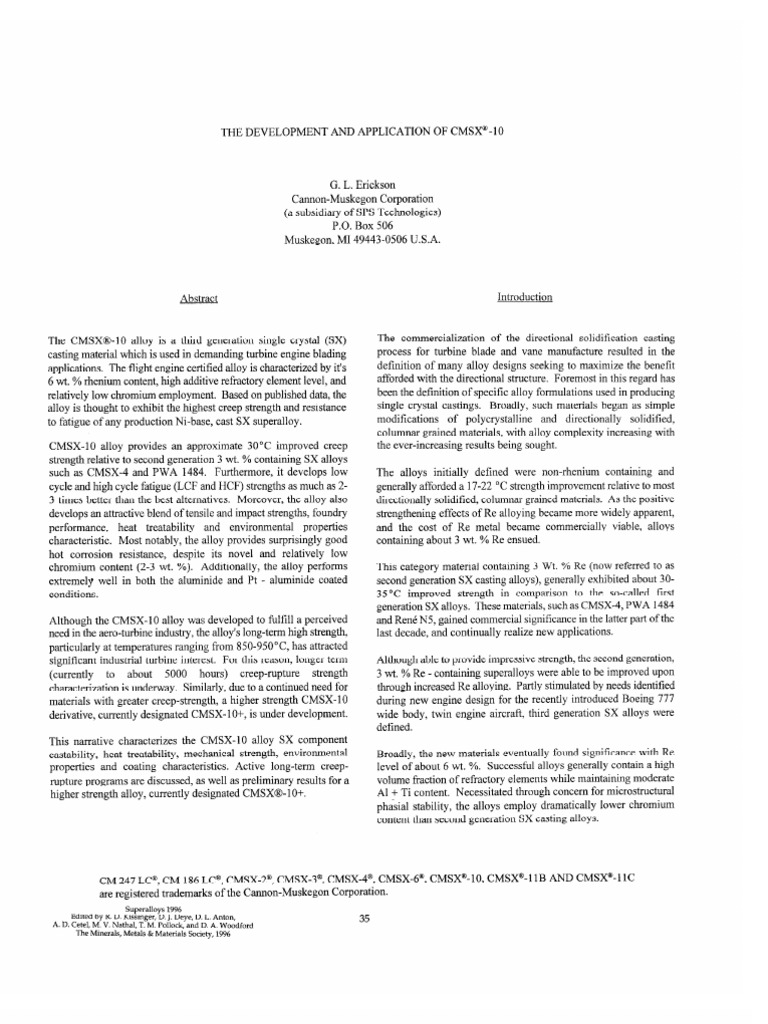 CMSX-10 Alloy: Advancements in SX Casting | PDF | Heat Treating | Gas ...