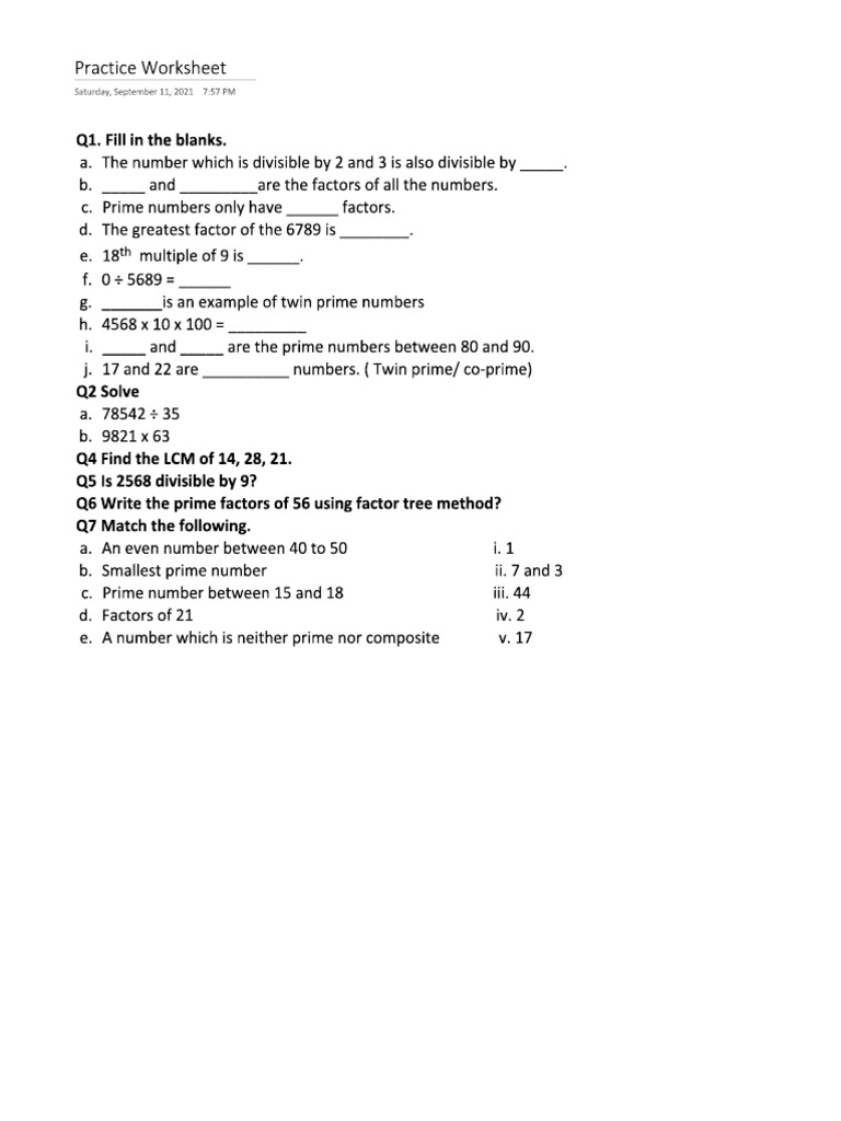 Practice Worksheet | PDF