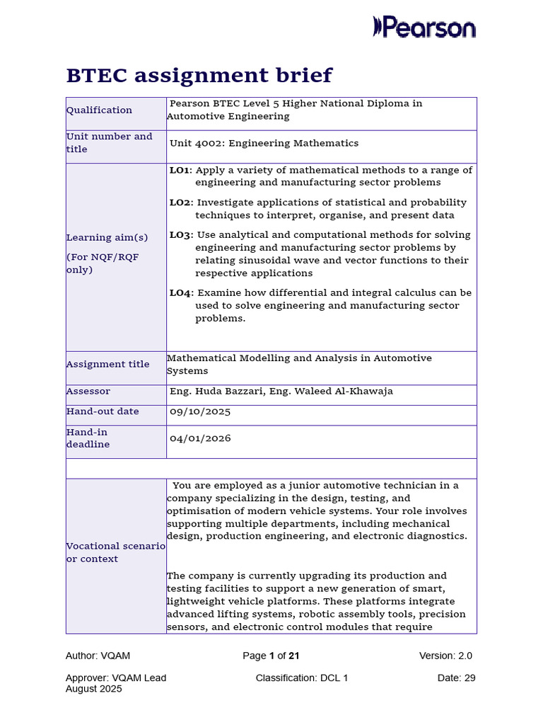 Automotive Engineering Math Assignment | PDF | Reynolds Number | Velocity