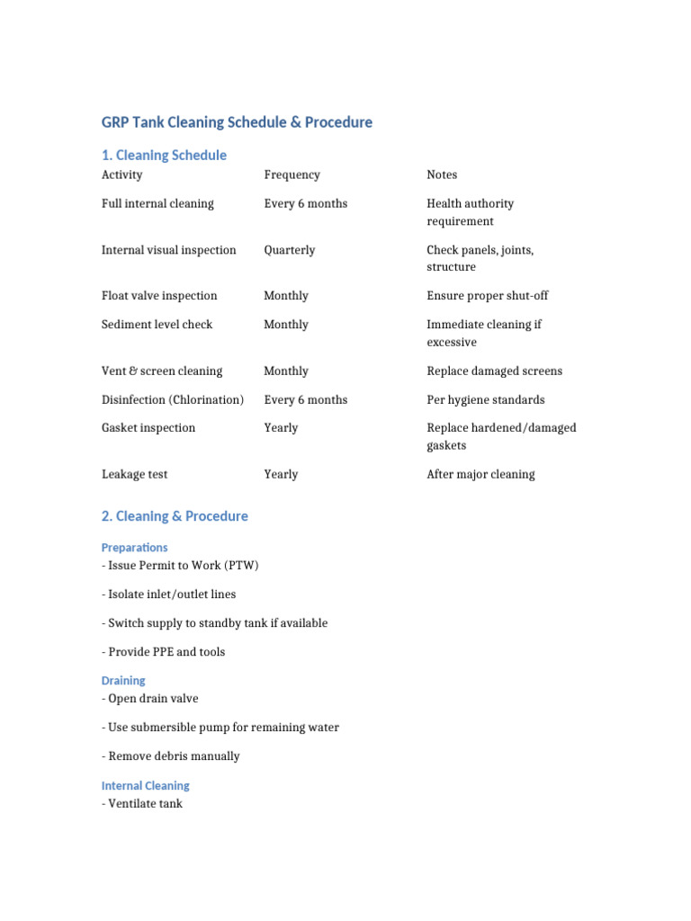 GRP Tank Schedule Procedure | PDF