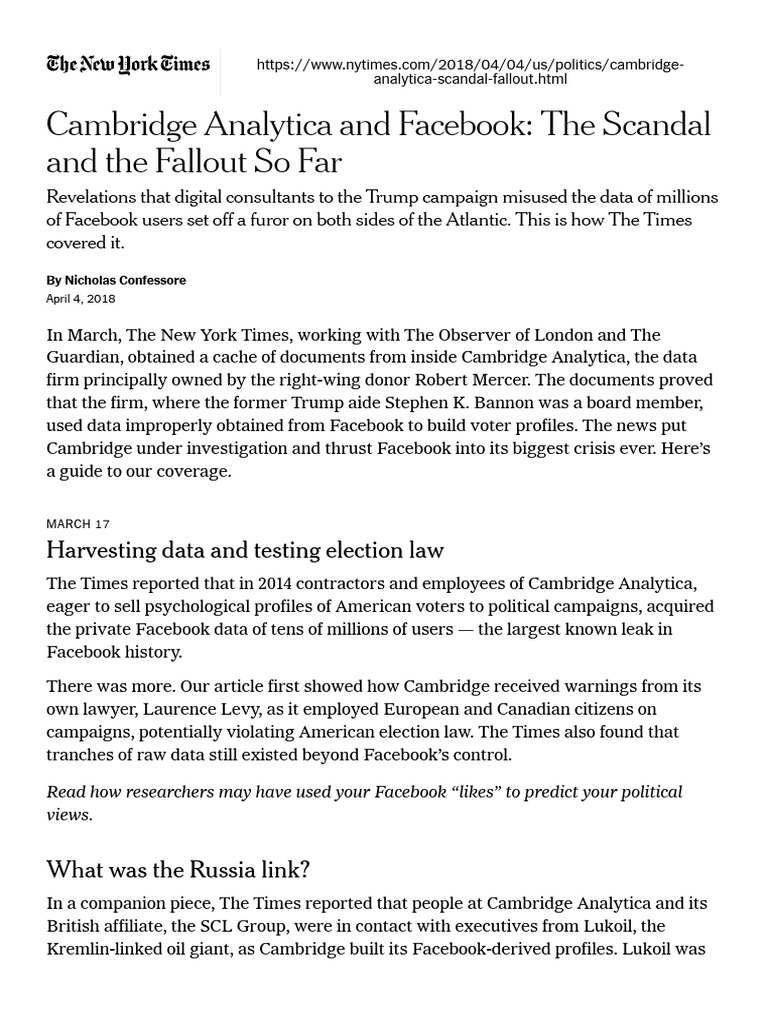 Cambridge AnalyticaFacebook Scandal Overview PDF Facebook