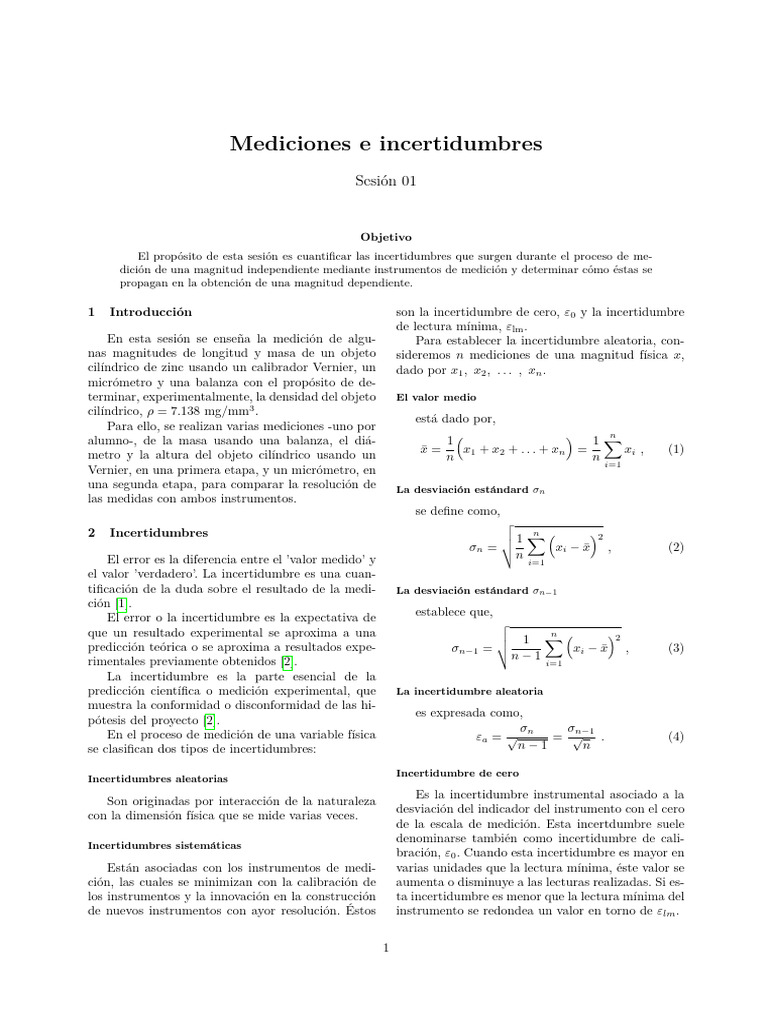 Mediciones e Incertidumbres Laboratorio de Física | PDF | Incertidumbre ...