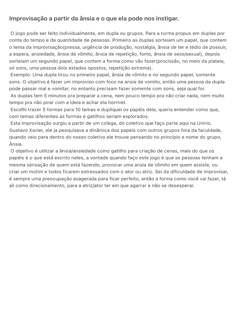 Improvisação a partir da ânsia e o que ela pode nos instigar. | PDF