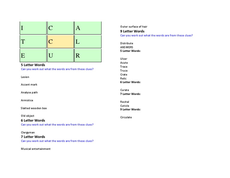 Word Puzzle Clues and Answers | PDF | Language Arts & Discipline
