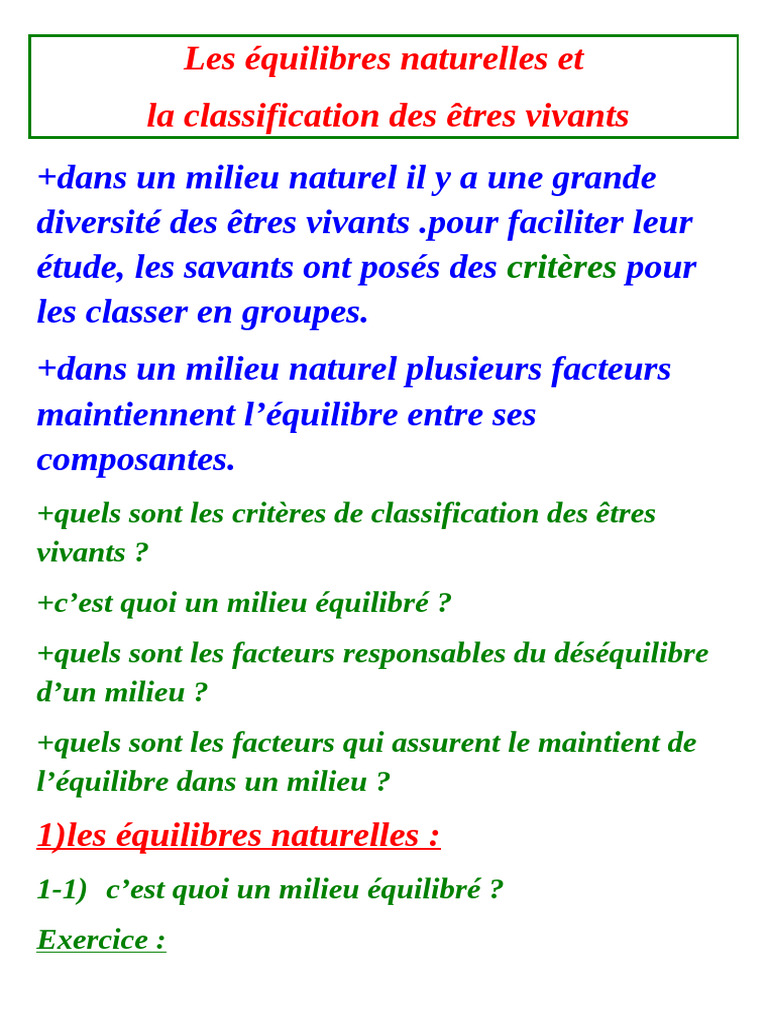 Équilibres naturels et classification des espèces | PDF | Plantes ...