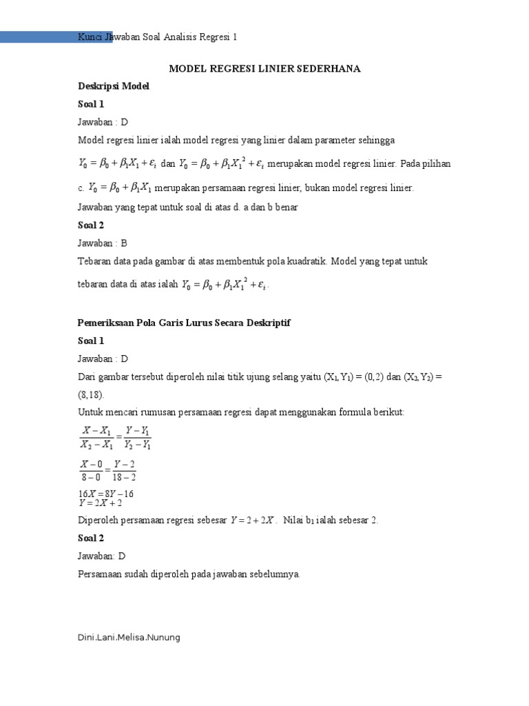 Contoh Soal Regresi Linier Sederhana Dan Jawabannya
