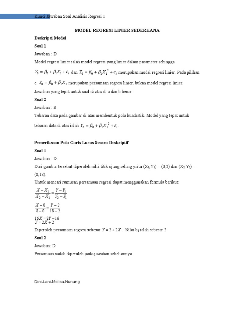 Contoh Soal Regresi Linear Sederhana Beserta Jawabannya