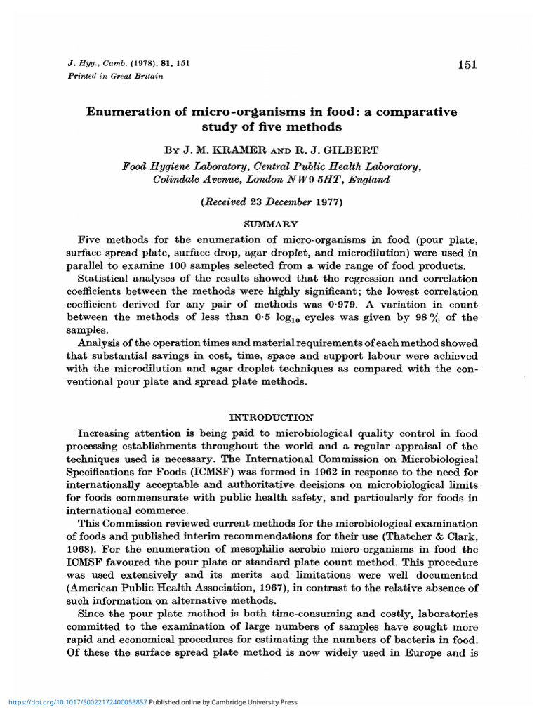 Enumeration of Micro Organisms in Food A Comparative Study of Five ...