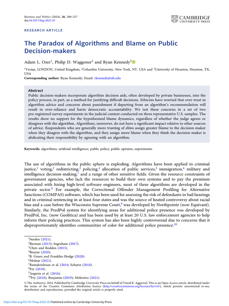 The Paradox of Algorithms and Blame On Public Decision Makers | PDF ...
