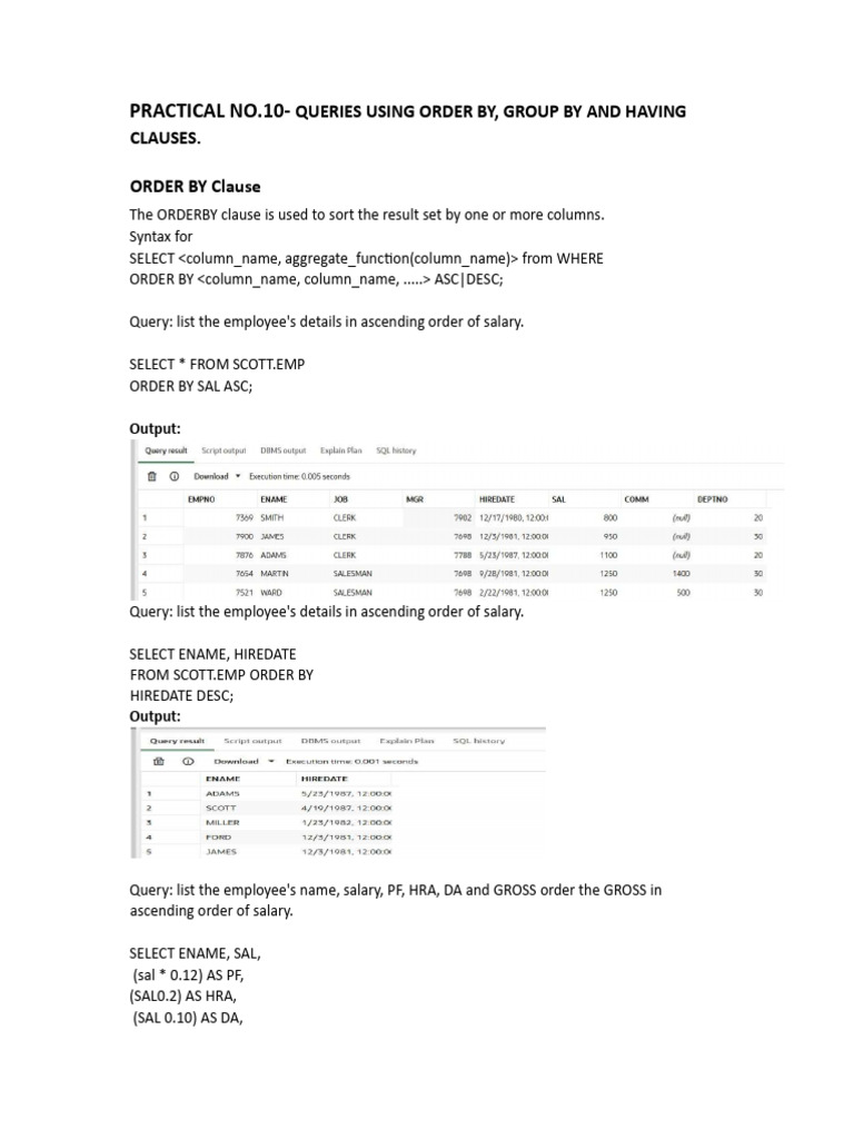 SQL Queries: ORDER BY, GROUP BY, HAVING | PDF | Databases | Data Management