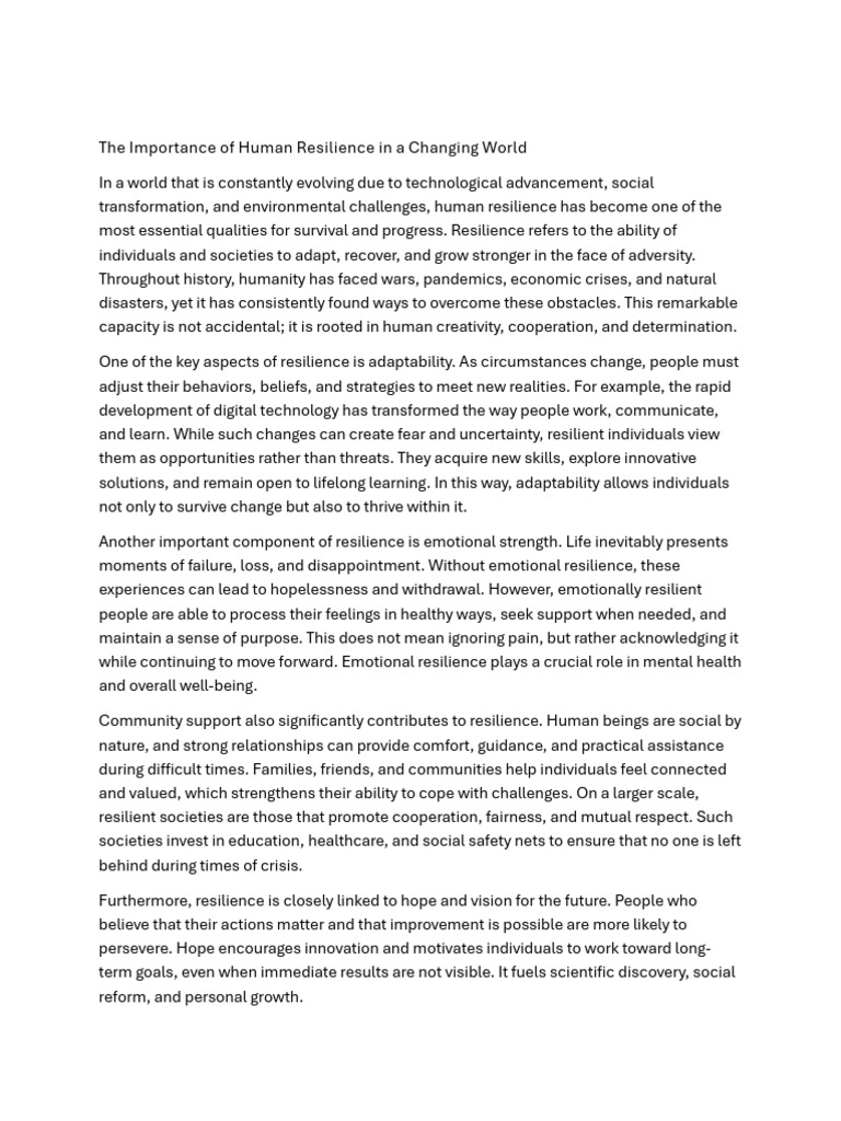 Human Resilience in a Changing World | PDF | Psychological Resilience ...