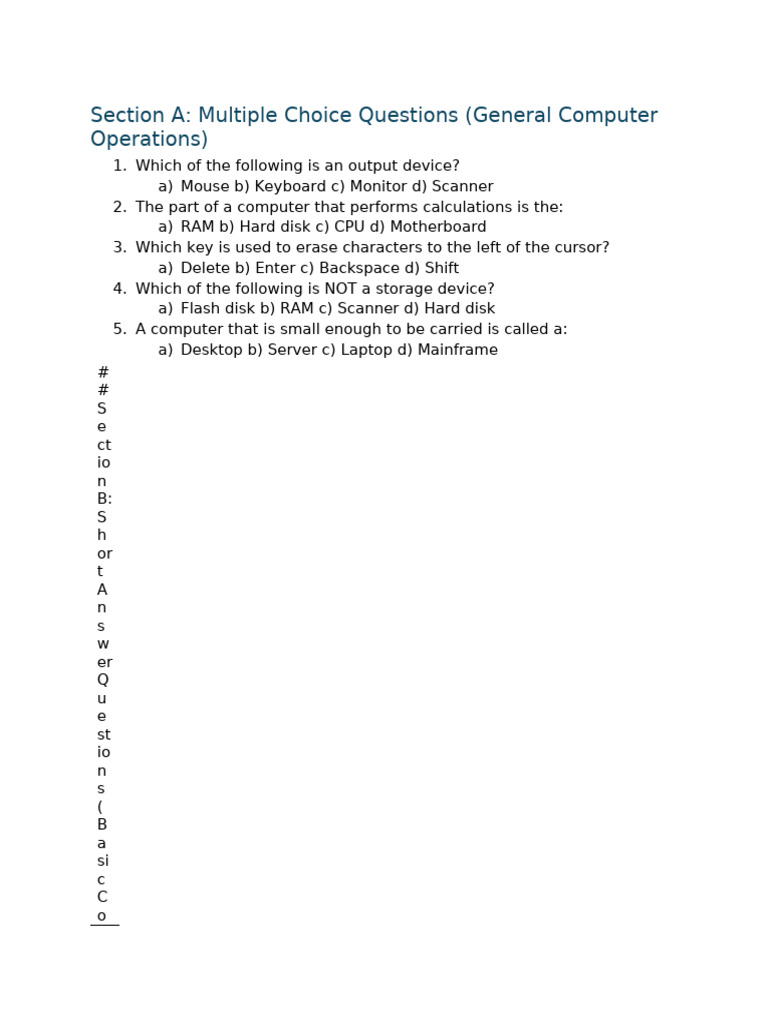Computer Operations and Software Exam Guide | PDF | Desktop Computer ...
