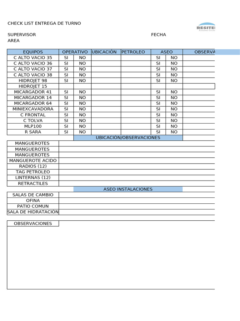 Check List Cambio de Turno | PDF