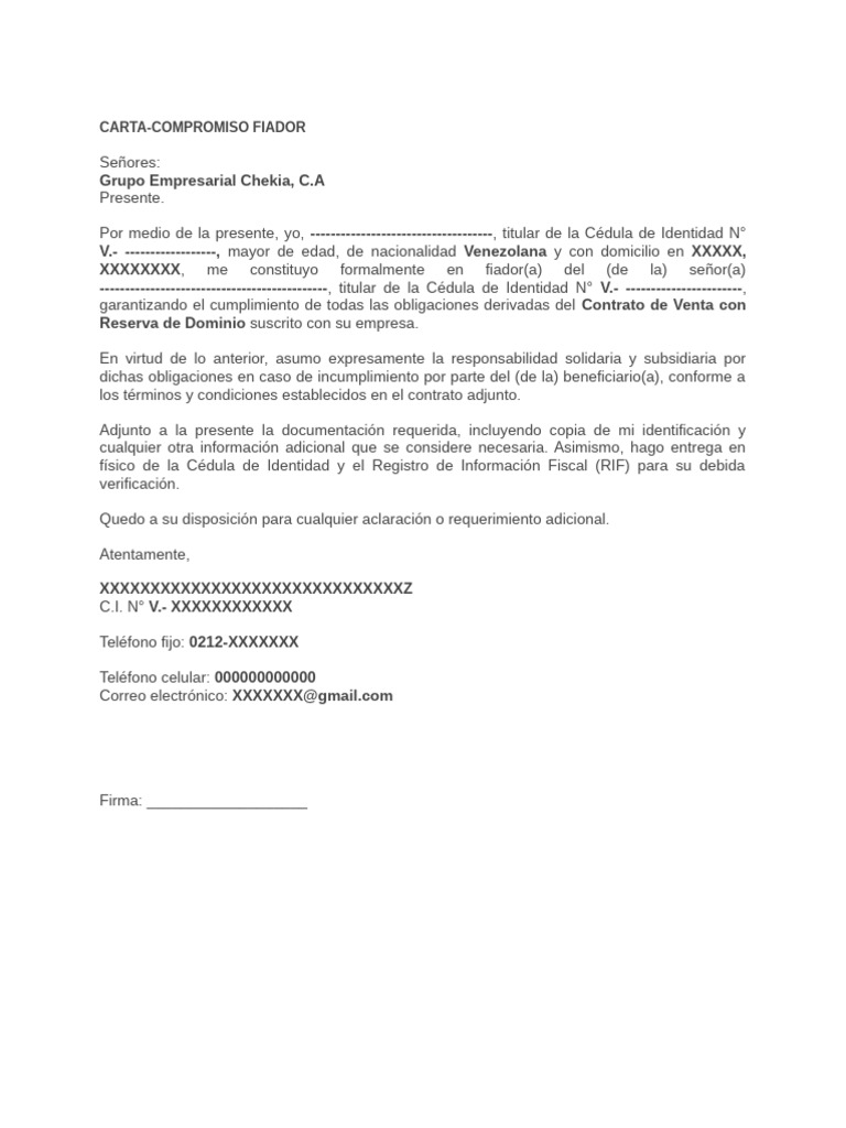 Carta de Compromiso de Fiador | PDF