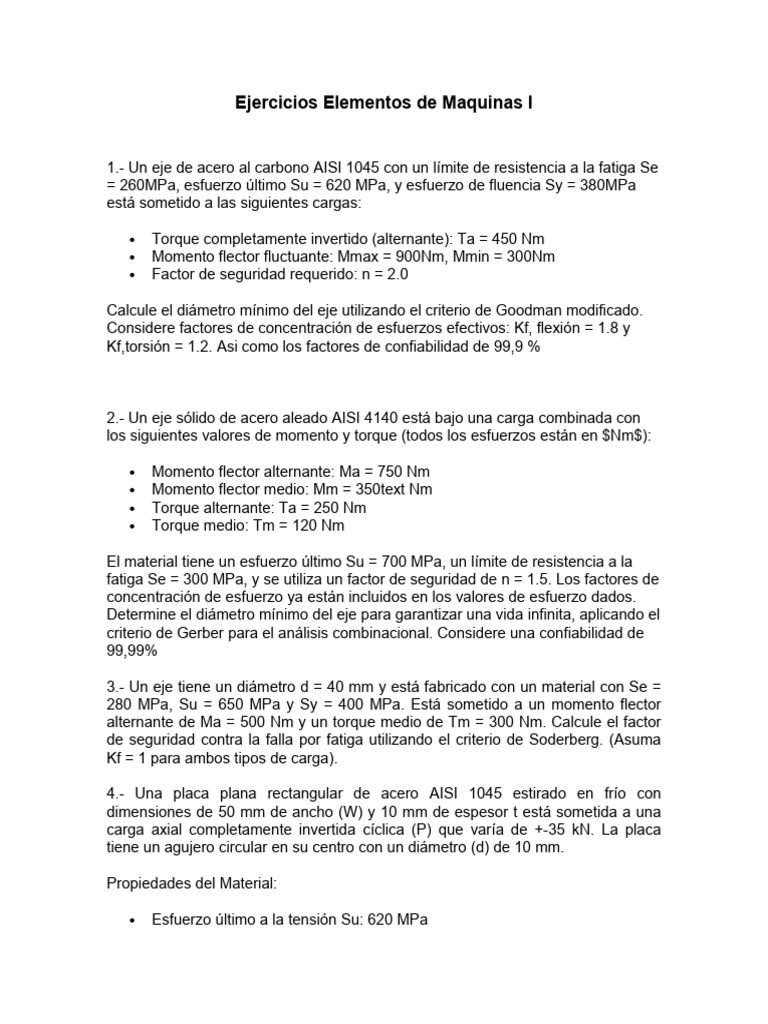 Ejercicios Elementos de Maquinas I | PDF