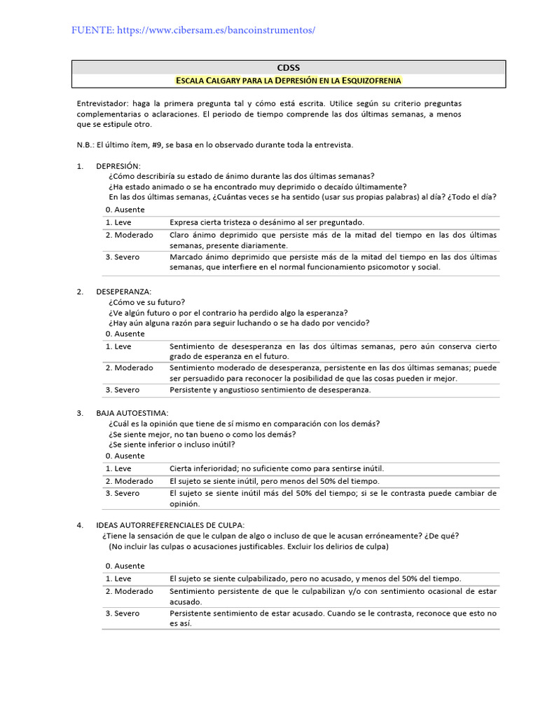 Escala Calgary para Depresión en Esquizofrenia | PDF | Depresión ...