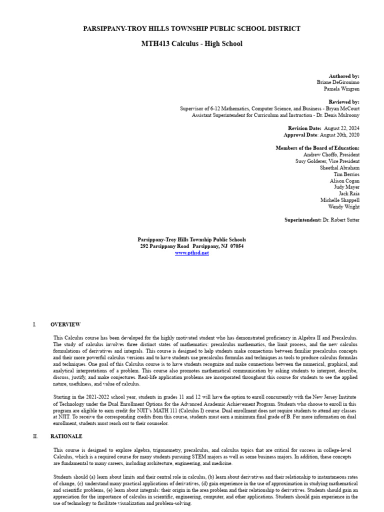 High School Calculus Course Overview | PDF | Integral | Function ...