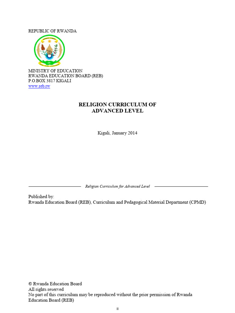 Rwanda Advanced Level Religion Curriculum | PDF | Bible | Gospel Of John