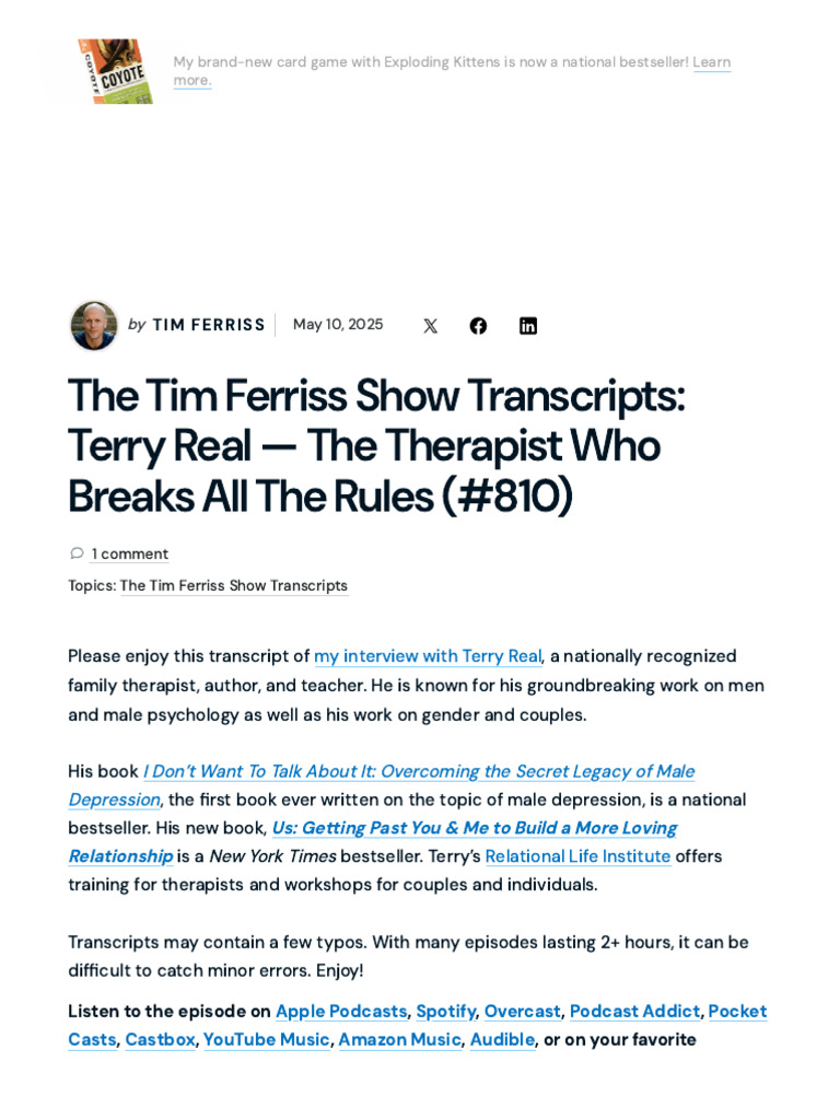 Terry Real Therapist Who Breaks All the Rules Author Tim Ferriss | PDF ...