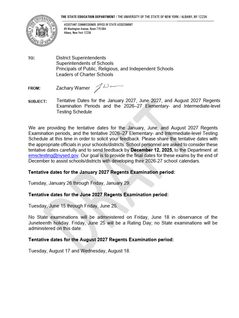 2027 Regents Exam Dates & Testing Schedule   Tests