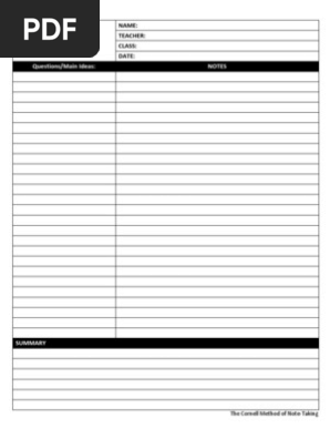 The Cornell Method of Note-Taking