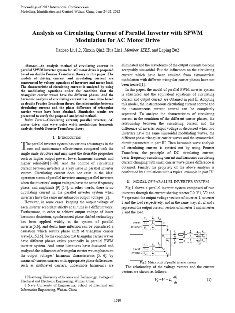 Analysis on Circulating Current of Parallel Inverter With SPWM ...