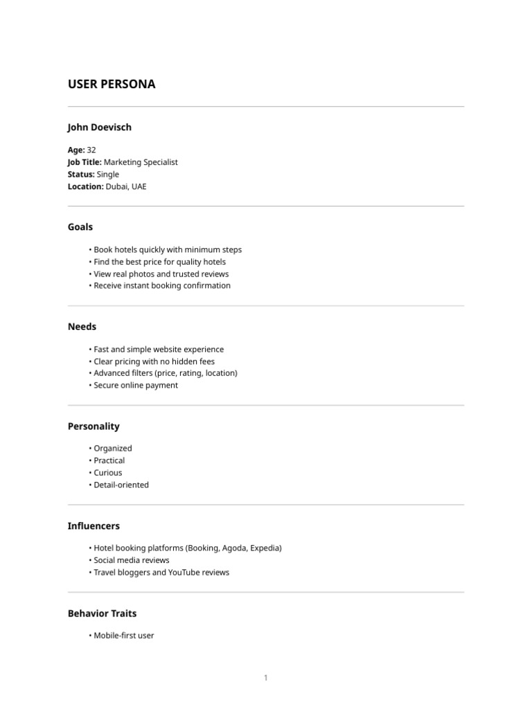 User Persona - Hotel Booking Website | PDF