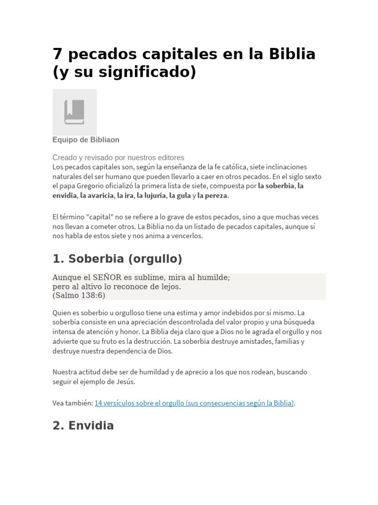 Significado de los 7 pecados capitales | PDF | Siete pecados capitales ...
