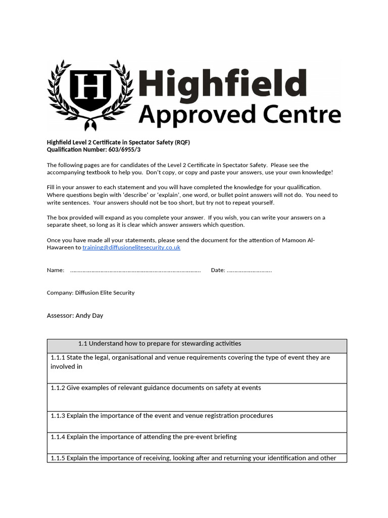 Spectator Safety Certificate Guide | PDF | Information | Risk