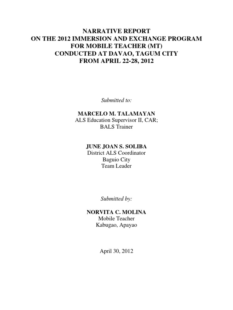 Narrative report about work immersion brainly image