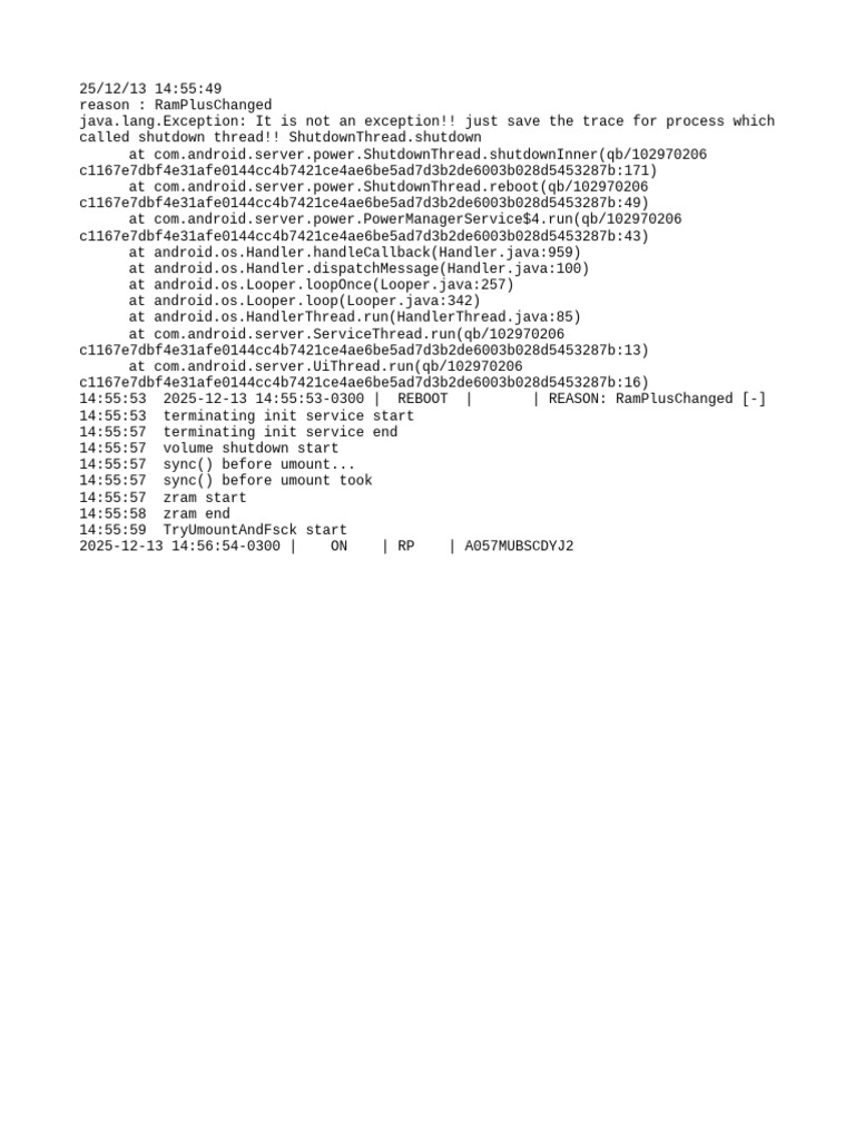 Android Shutdown Process Trace Log | PDF