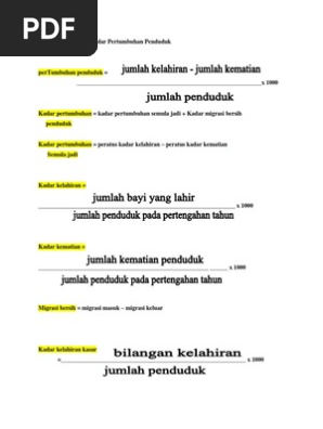 Formula Pengiraan Kadar Pertumbuhan Penduduk Pdf