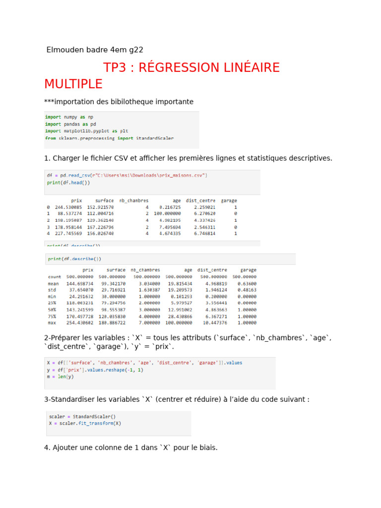 Régression Linéaire Multiple en Python | PDF
