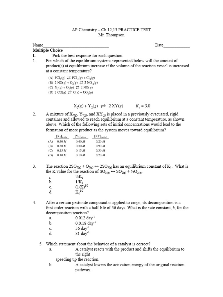 AP Chem Practice Test (12&13) - 2025 | PDF | Reaction Rate | Chemical ...
