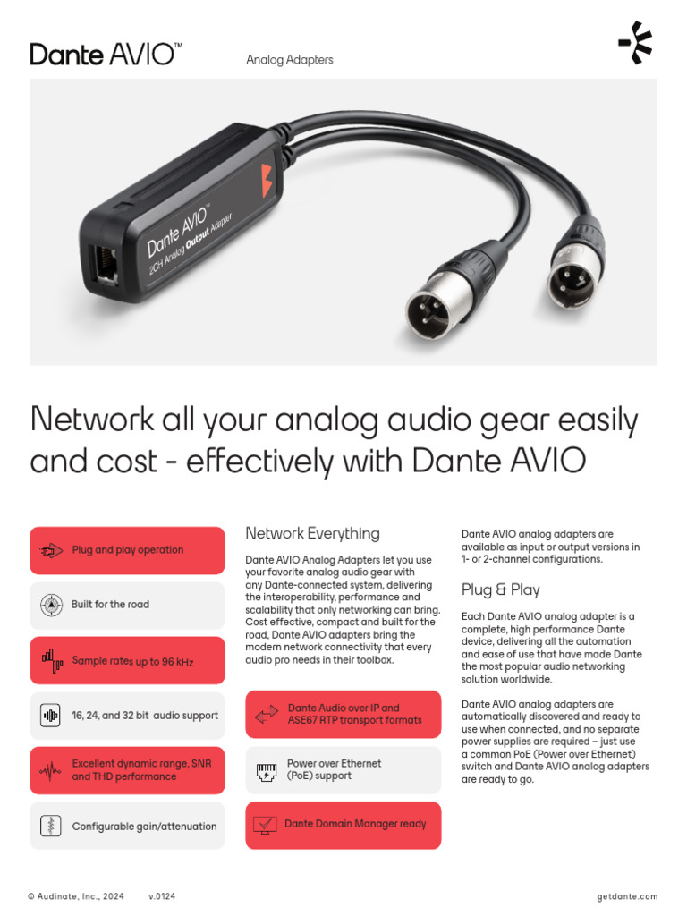 Dante AVIO Analog Adapters Overview | PDF | Telecommunications ...