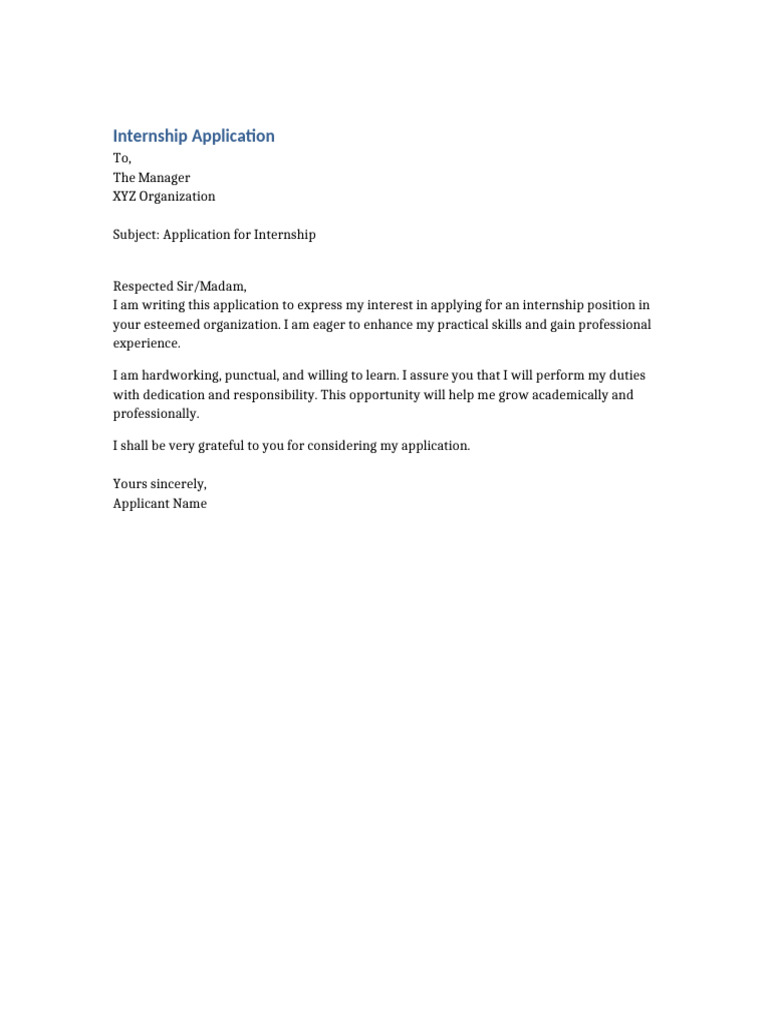 Internship Application Letter | PDF