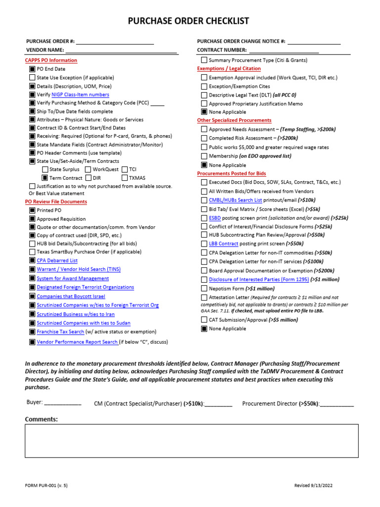Purchase Order Checklist: 0000013748 Health and Human Services ...