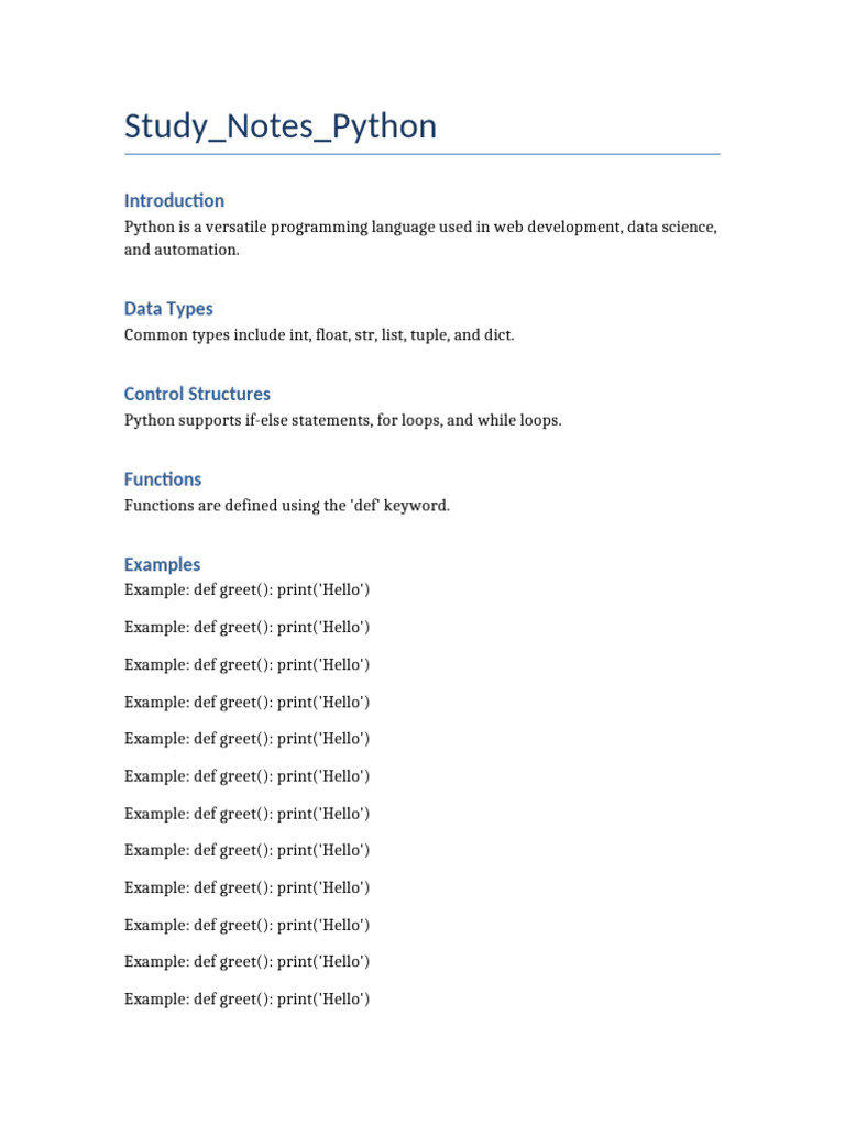 Study Notes Python | PDF | Control Flow | Object Oriented Programming