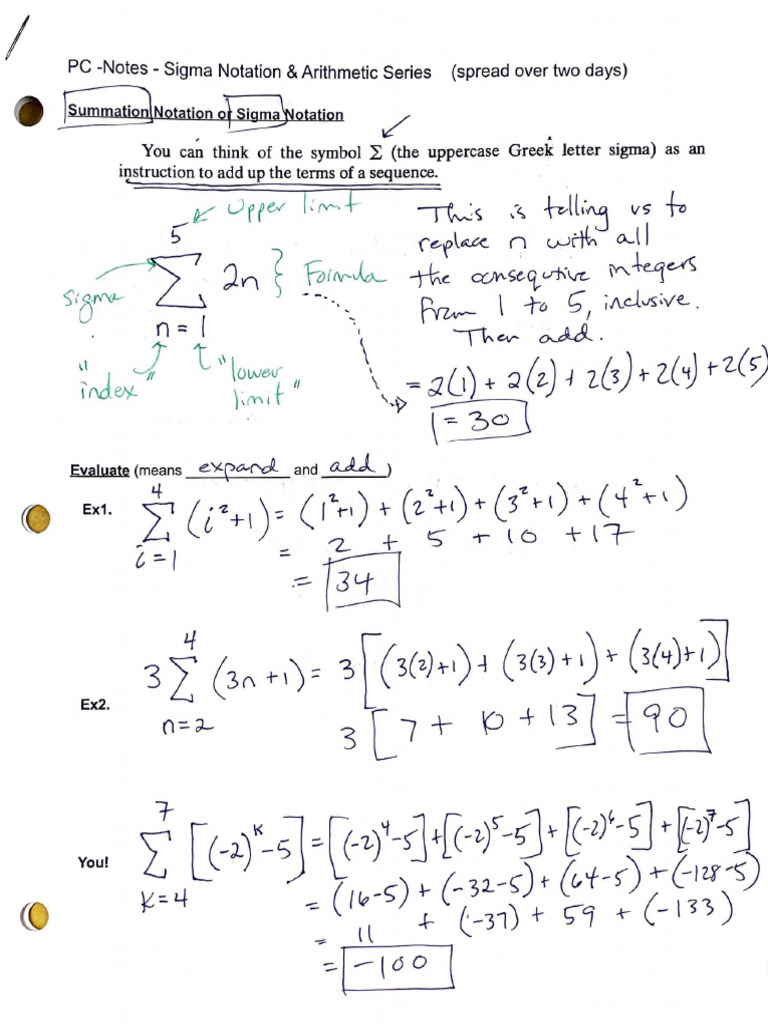 Sigma Notation and Arithmetic Series Guide | PDF