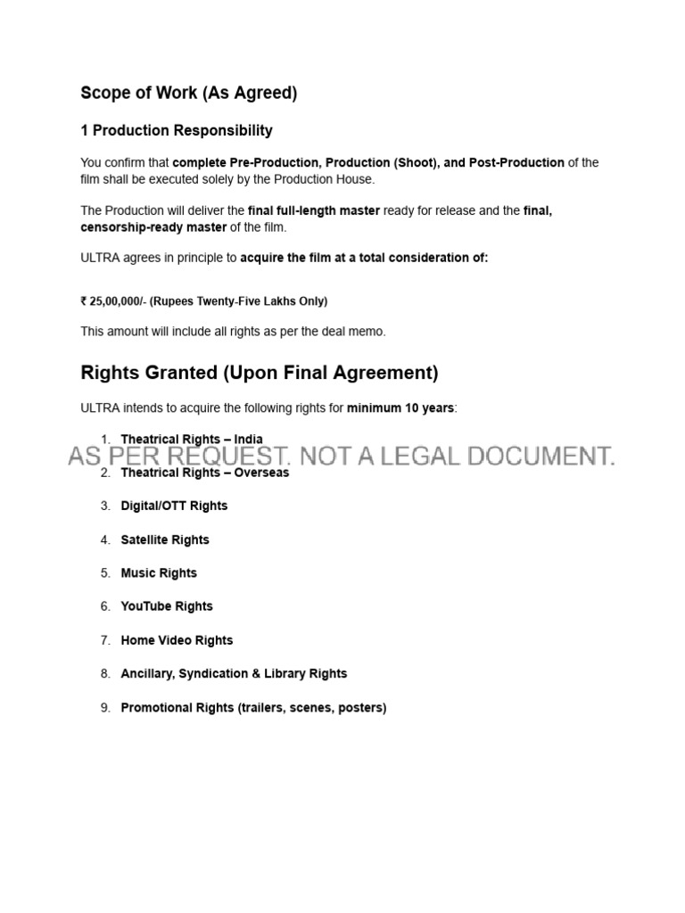 Film Production and Distribution Agreement | PDF