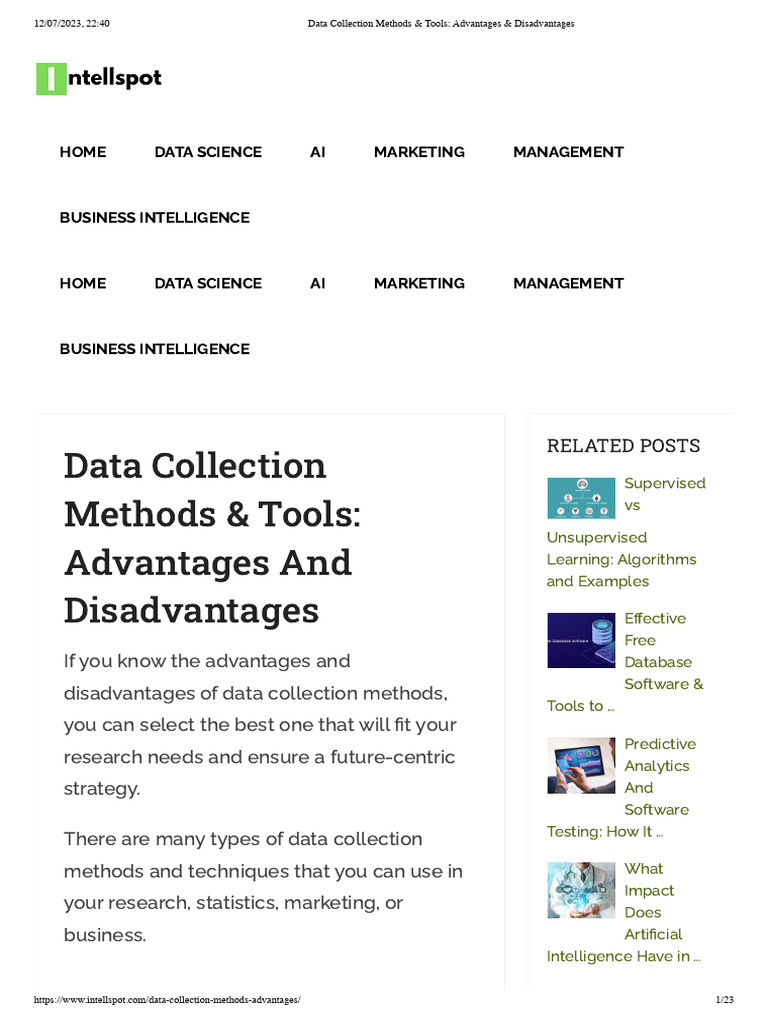 Data Collection Methods & Tools - Advantages & Disadvantages | PDF ...