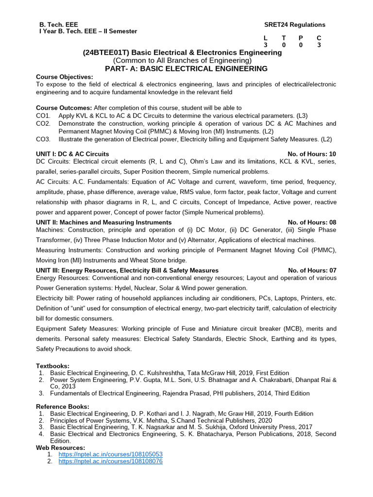 B. Tech EEE Basic Electrical Course Guide | PDF | Alternating Current ...