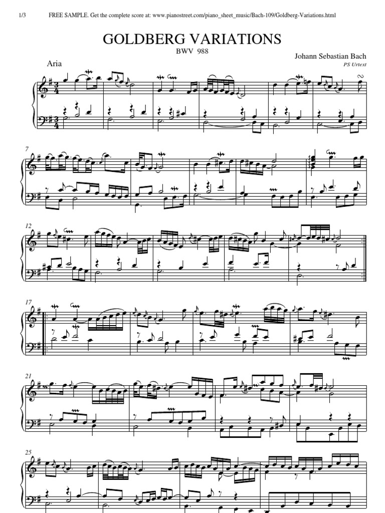 Bach Goldberg Variations Free Sheet Music PDF