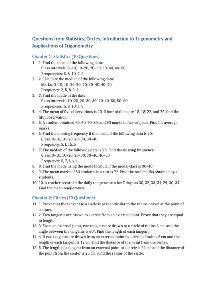 Statistics and Trigonometry Questions | PDF | Trigonometric Functions ...