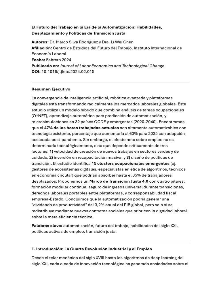 Futuro del Trabajo y Automatización 2024 | PDF | Salario | Desempleo