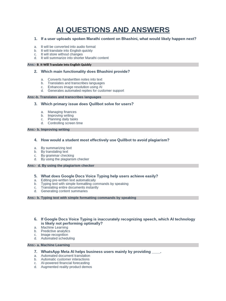 Ai Tool Question and Answers | PDF | Artificial Intelligence ...