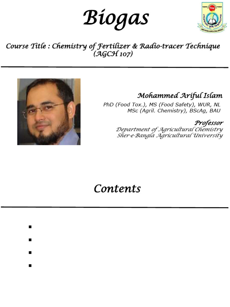 AGCH 107 (Mohammed Ariful Islam) | PDF | Anaerobic Digestion | Biogas