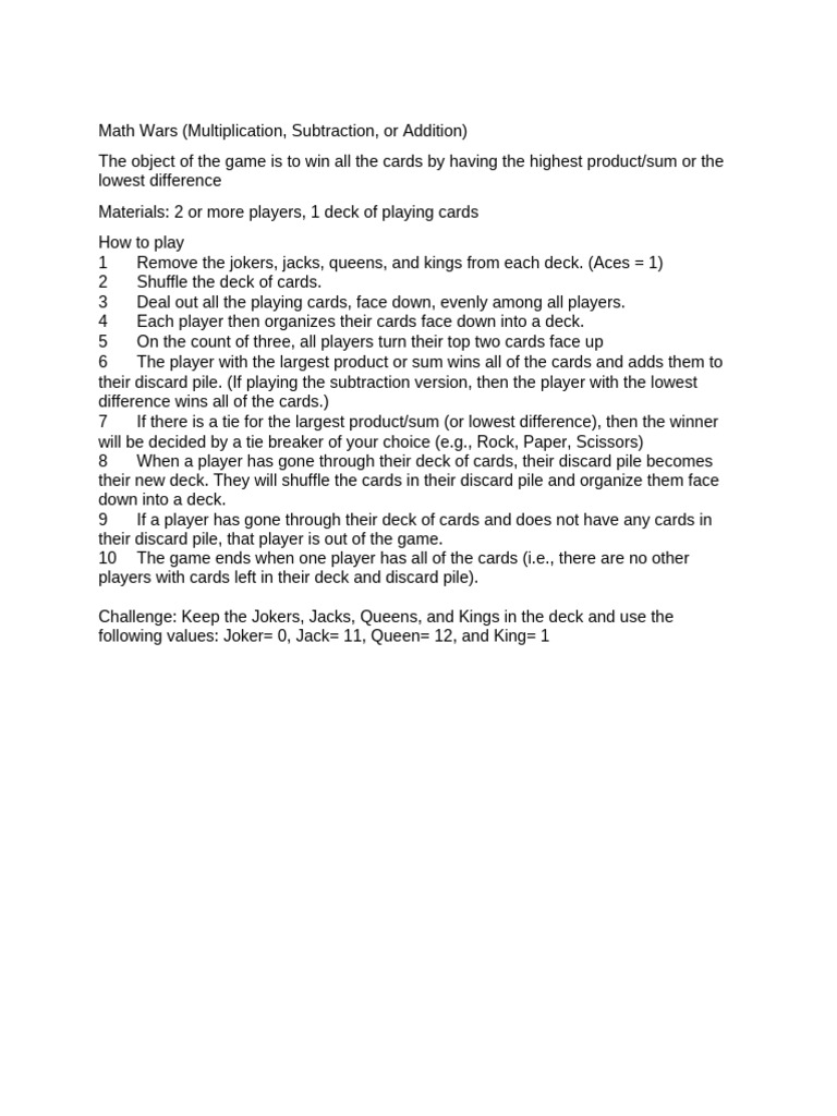 Math War Rules | PDF