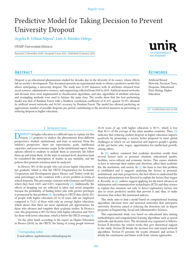 Predictive Model For Taking Decision To Prevent University Dropout ...